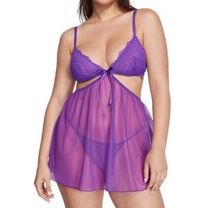 VS Very Sexy Lace Mesh Cutout Babydoll In Purple Size Small.